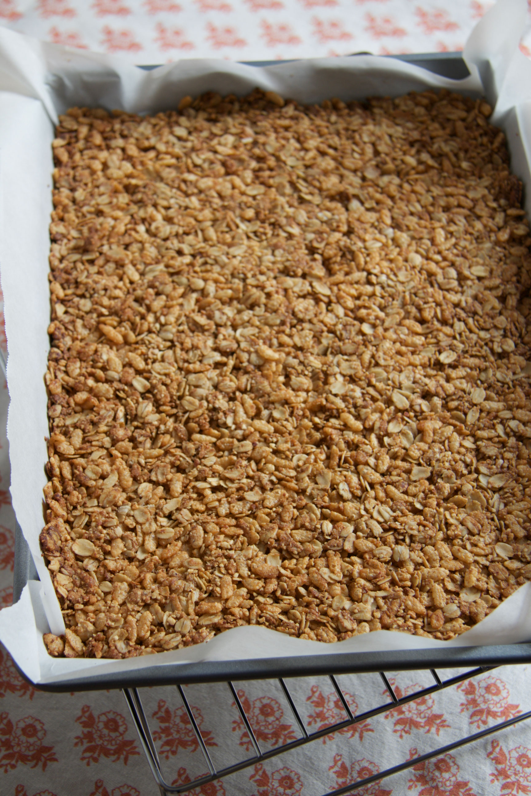 Homemade granola is the baked on a baking sheet is the base layer for these yummy Dark chocolate covered granola bars.