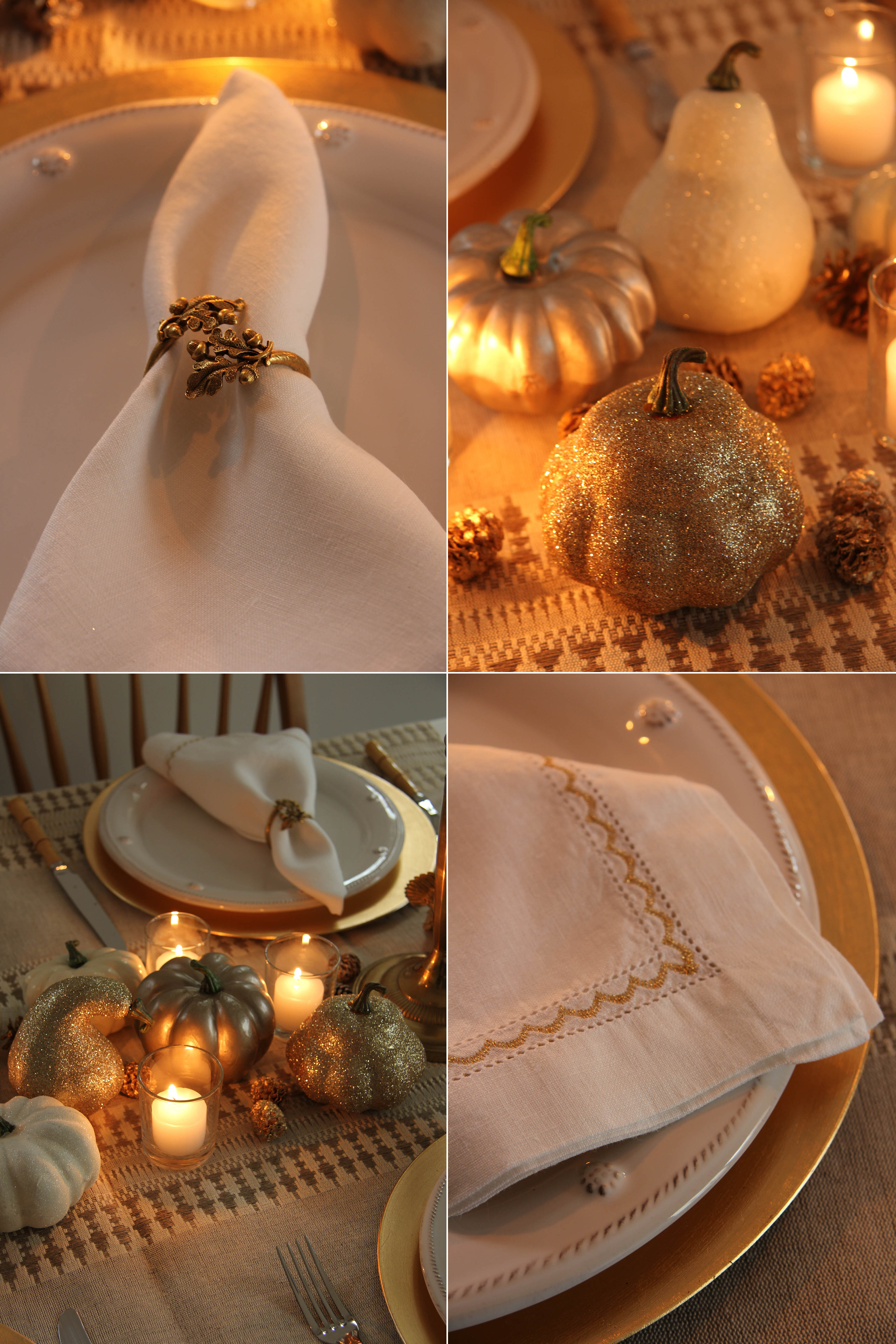 Recreate my Thanksgiving table with these easy DIY metallic and glitter gourds. Setting the table was so much fun and it looks so festive!