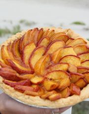 Fresh peaches, a hint of homemade almond paste and a flakey crust make this rustic tart a winner! The best dessert, with the taste of Summer in every bite!