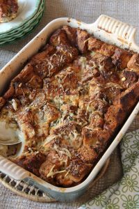 This leak bread pudding makes a perfect dinner accompanied by a big green salad or as a side dish with Steak or Turkey. It's delicious!