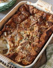 This leak bread pudding makes a perfect dinner accompanied by a big green salad or as a side dish with Steak or Turkey. It's delicious!