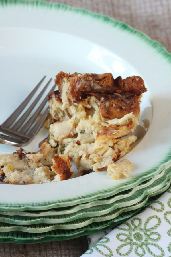 This leak bread pudding makes a perfect dinner accompanied by a big green salad or as a side dish with Steak or Turkey. It's delicious!