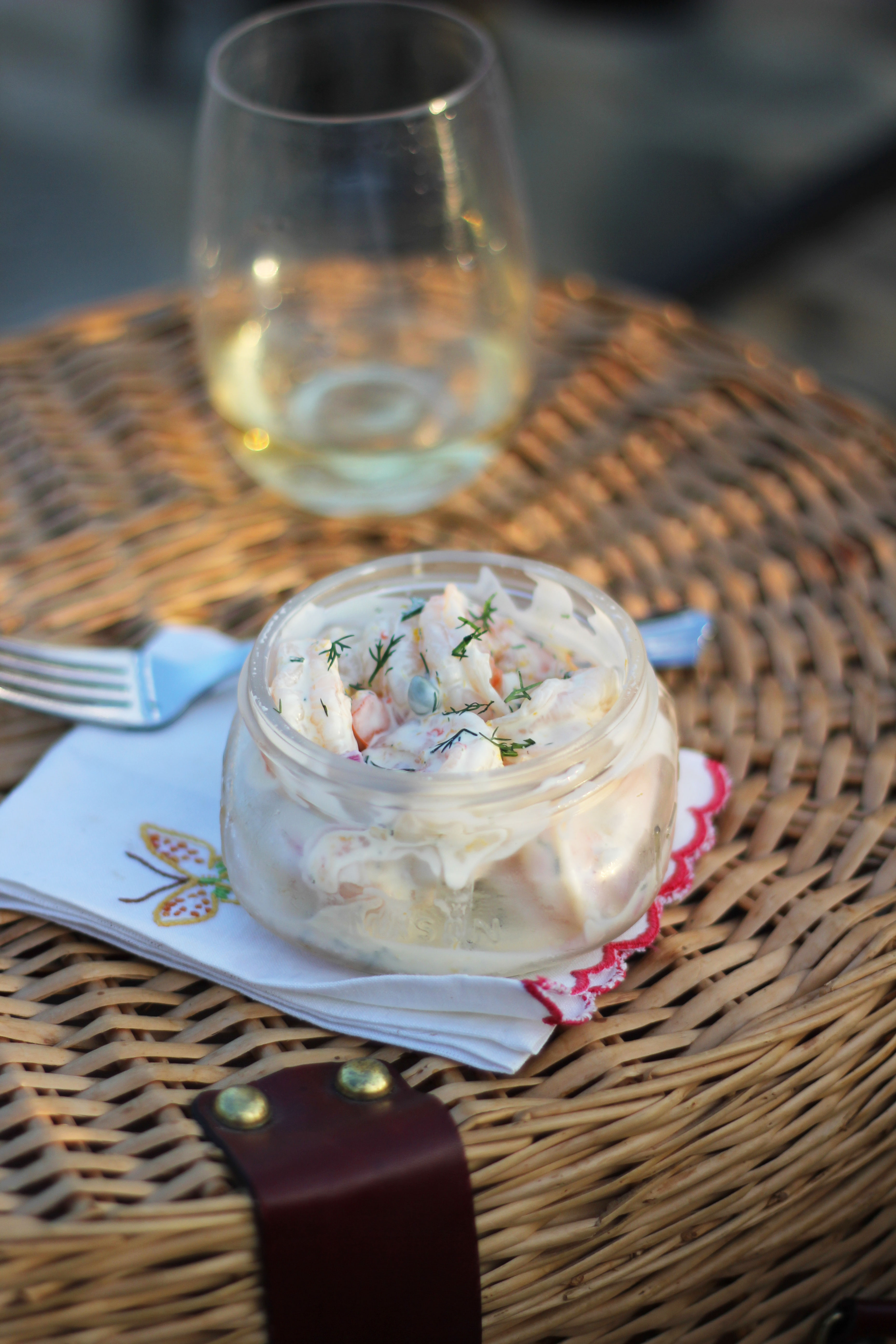 Ina Garten's Roasted Shrimp Salad is perfect for a picnic. Place the prepared salad in individual wide mouth mason jars for easy transport and eating.