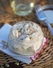 Ina Garten's Roasted Shrimp Salad is perfect for a picnic. Place the prepared salad in individual wide mouth mason jars for easy transport and eating.