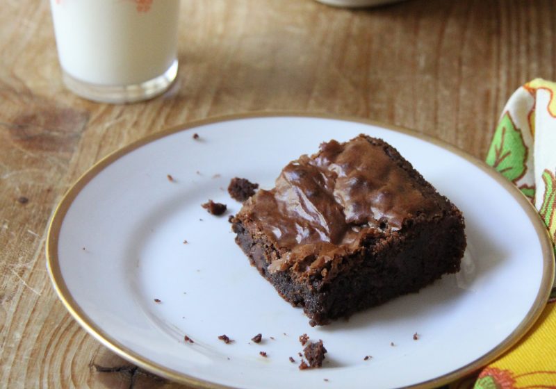 These are the best homemade brownies with a gooey chocolate center and flakey top, delicious with a cold glass of milk or alone!