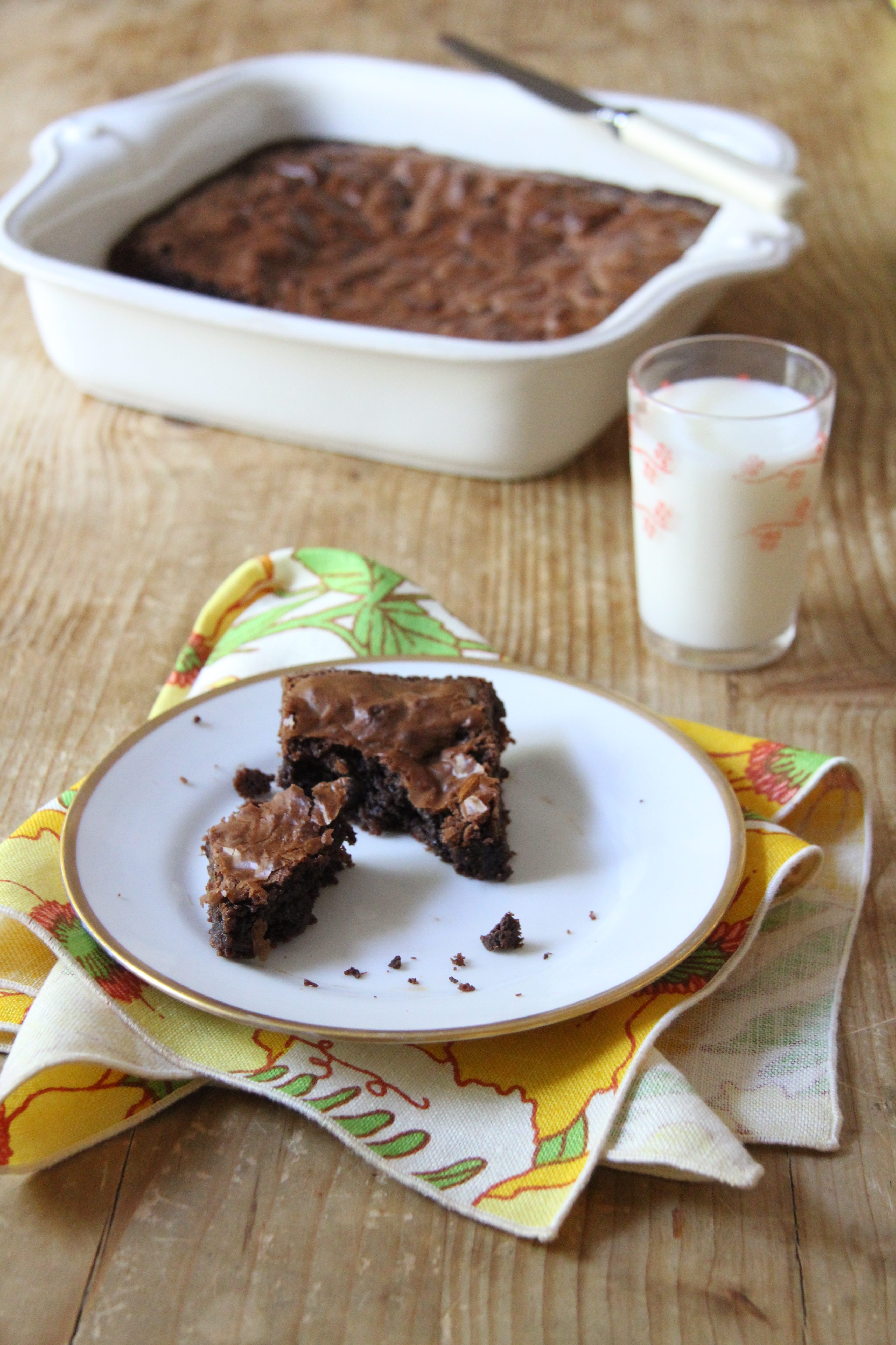 These are the best homemade brownies with a gooey chocolate center and flakey top, delicious with a cold glass of milk or alone!
