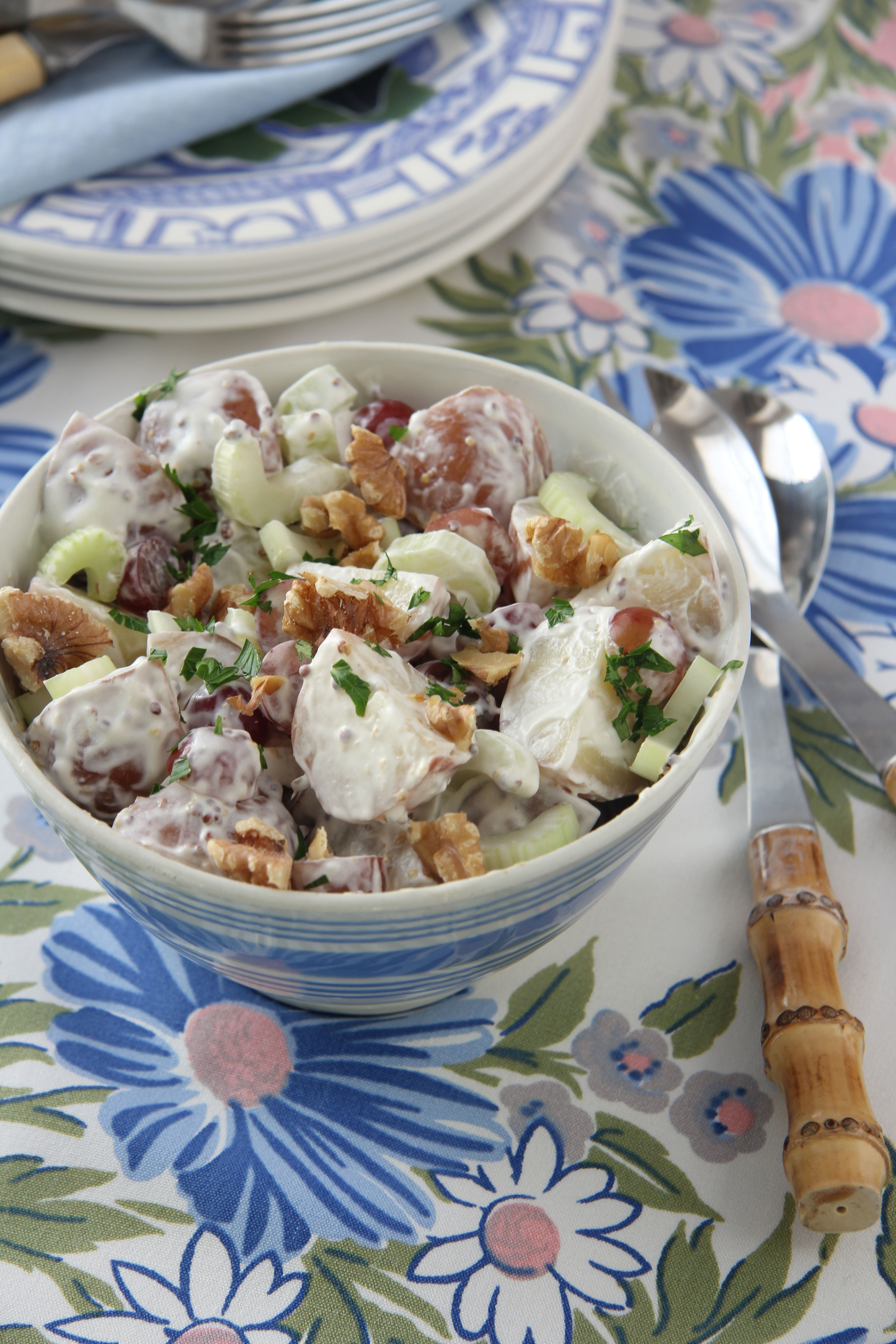 Waldorf Potato Salad | Ridgely's Radar Ridgely Brode makes a delicious, no fuss, make ahead, Waldorf Potato Salad for a beach picnic on her blog, Ridgely's Radar.