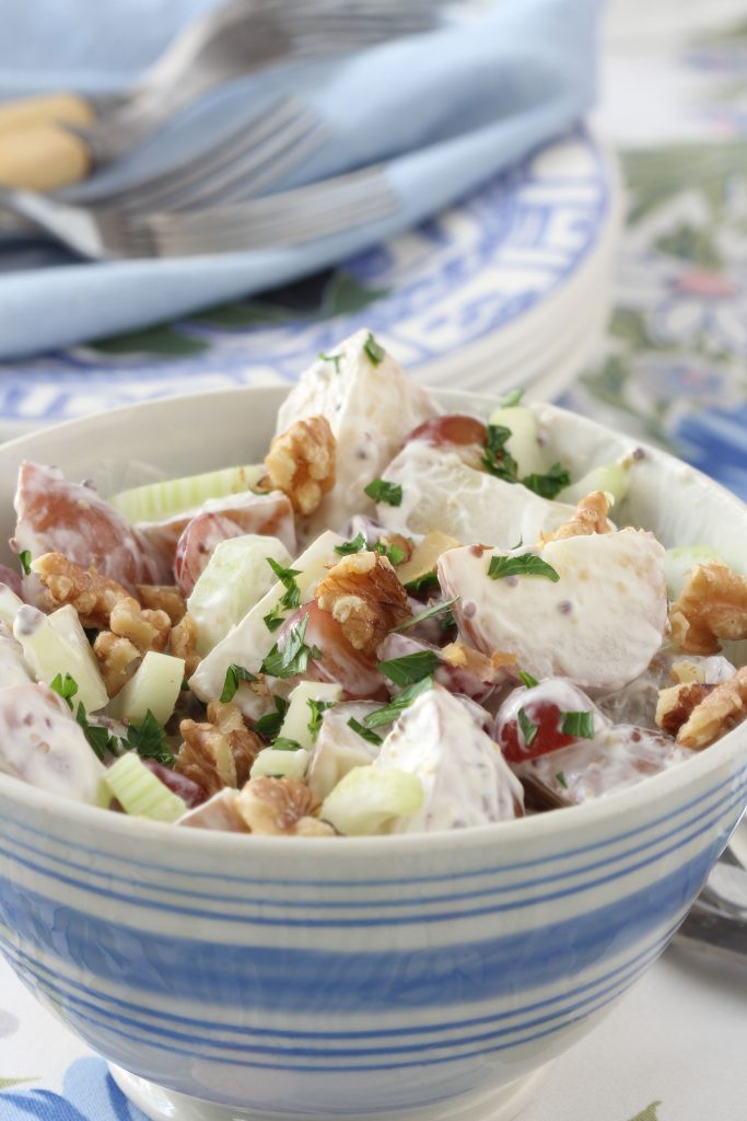 Ridgely Brode makes a delicious, no fuss, make ahead, Waldorf Potato Salad for a beach picnic on her blog, Ridgely's Radar.