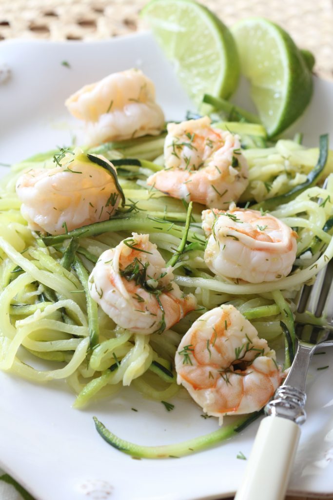 Looking for a healthy, quick and easy dinner? This shrimp with zucchini noodles in a lime honey sauce is light and tasty. Perfect for lunch or dinner.
