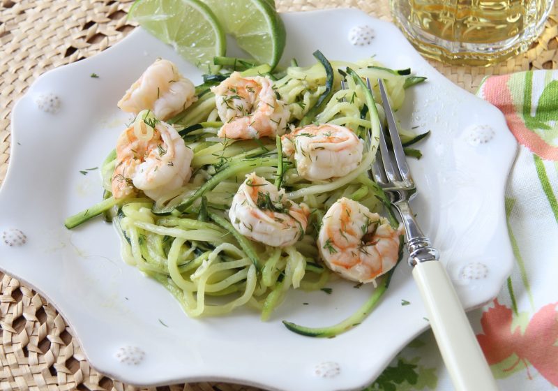 Looking for a healthy, quick and easy dinner? This shrimp with zucchini noodles in a lime honey sauce is light and tasty. Perfect for lunch or dinner.