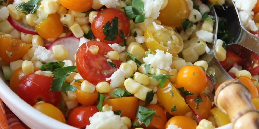 Looking for a bright, fresh corn salad to accompany their grilled steak, Ridgely Brode serves up this healthy Mexican corn salad to rave reviews.