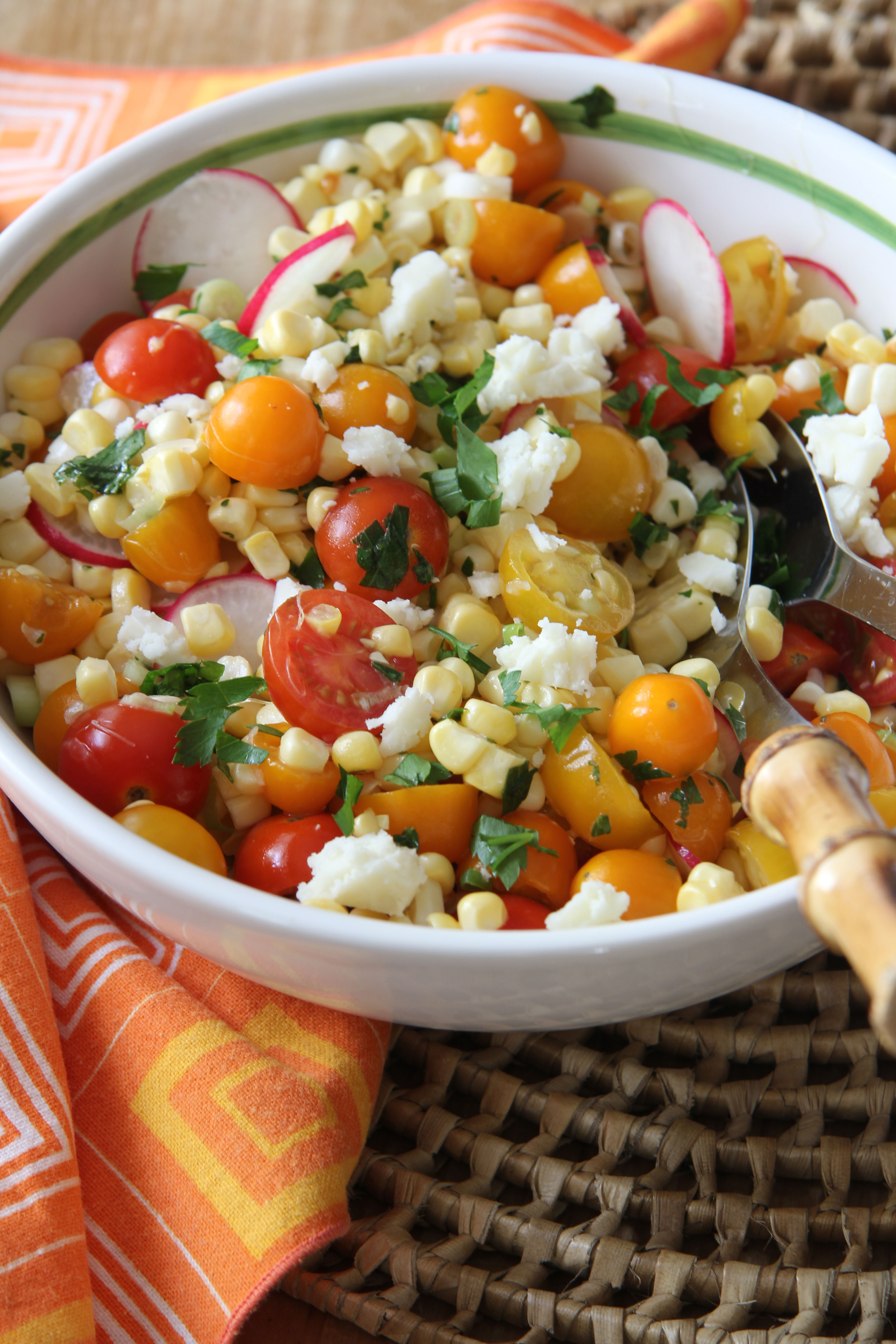 Looking for a bright, fresh corn salad to accompany their grilled steak, Ridgely Brode serves up this healthy Mexican corn salad to rave reviews.