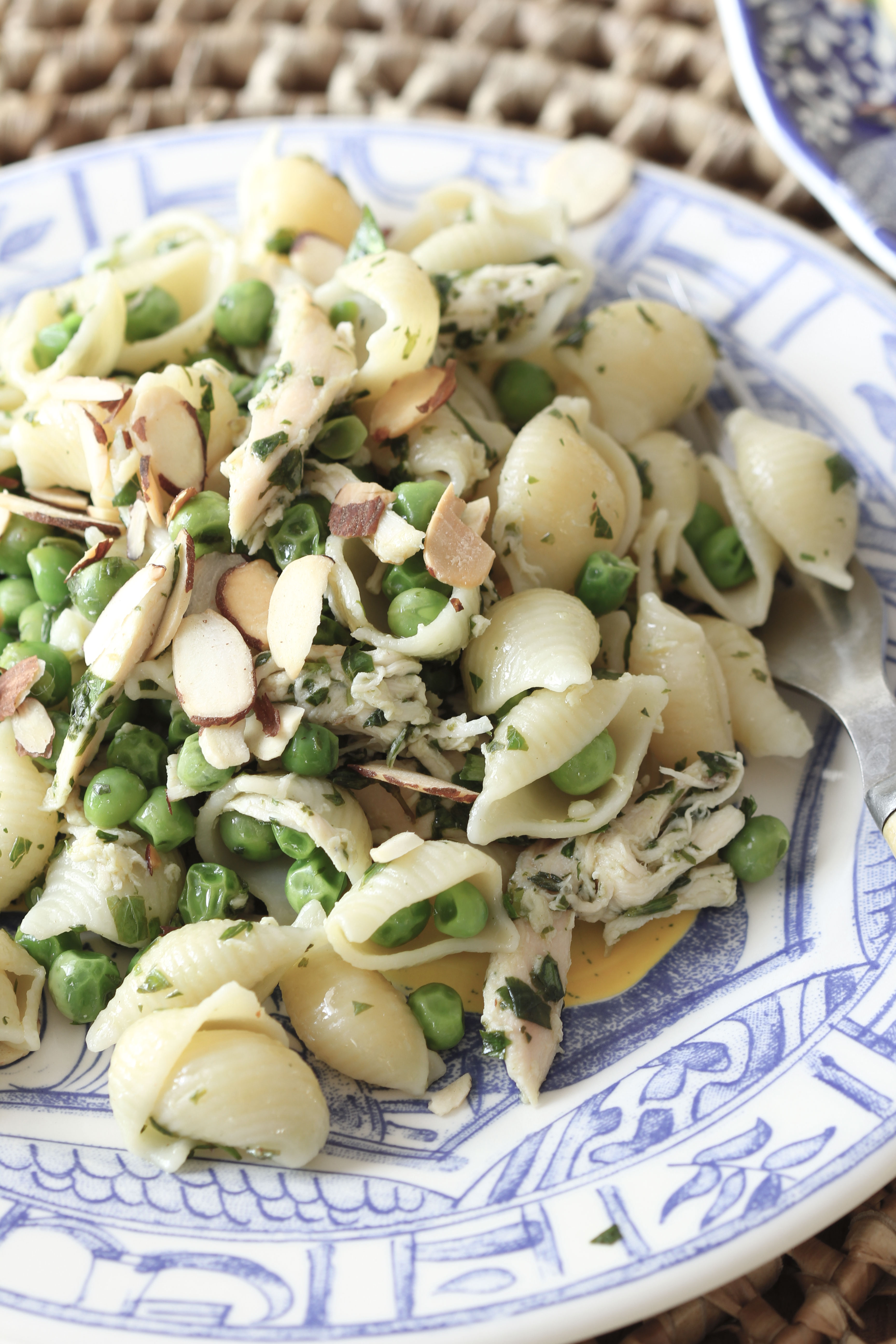 Ridgely Brode beats the heat with this yummy room temperature pasta with chicken, peas and a lemon dressing on her blog, Ridgely's Radar.