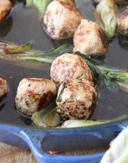 Looking for a delicious, easy dinner? Try this quick ginger-chicken meatball recipe! We served them over Thai rice noodles and it was a hit!