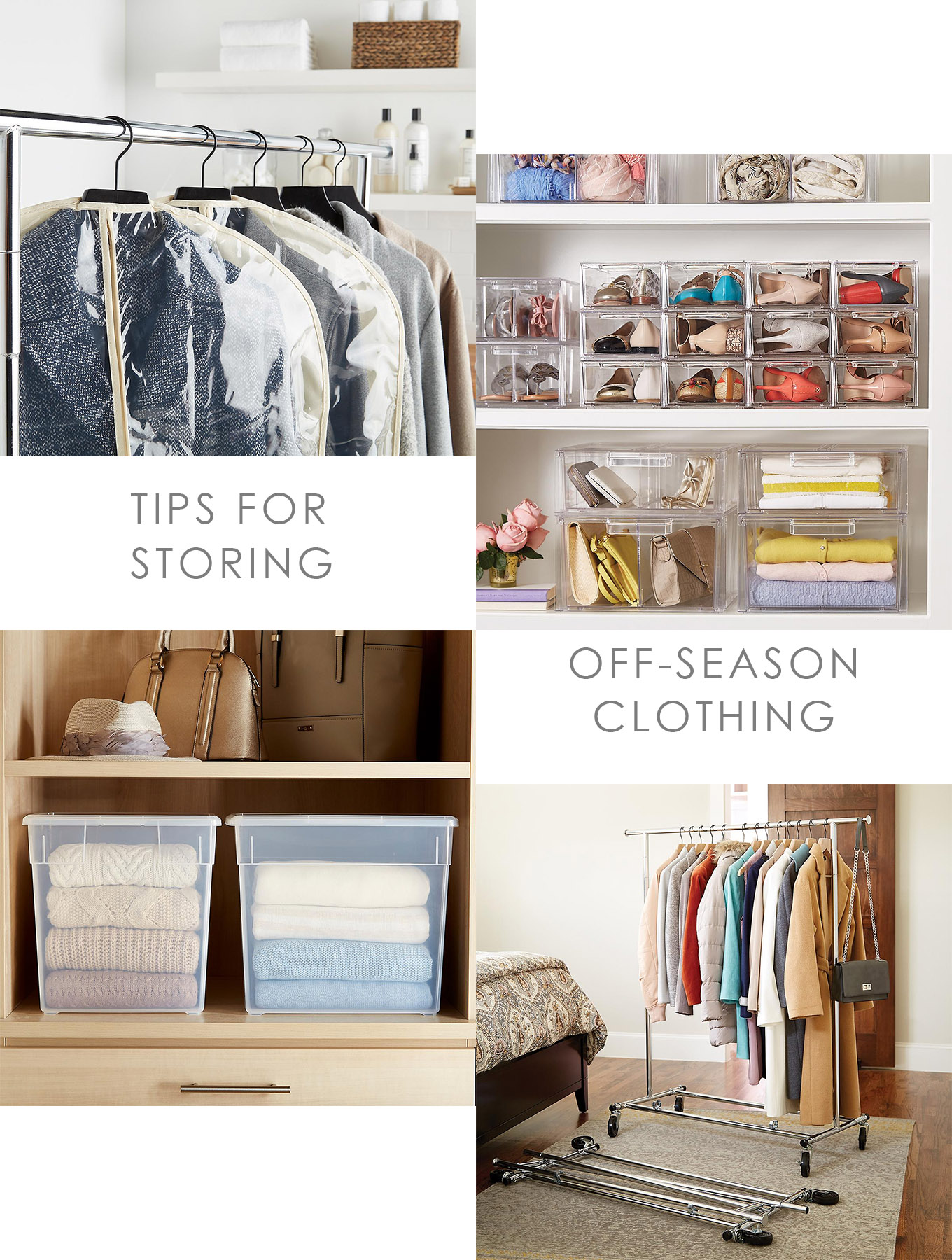 Are you ready to change over your closet for a new season? Follow these tips for storing off season clothes and you will have an organized closet!