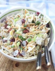 Make one of these 3 Pasta Salads for your next BBQ. Choose from Cucumber and Dill, Chicken Grape Pasta with Poppy Seed Dressing or Bacon Ranch Pasta. Yum!