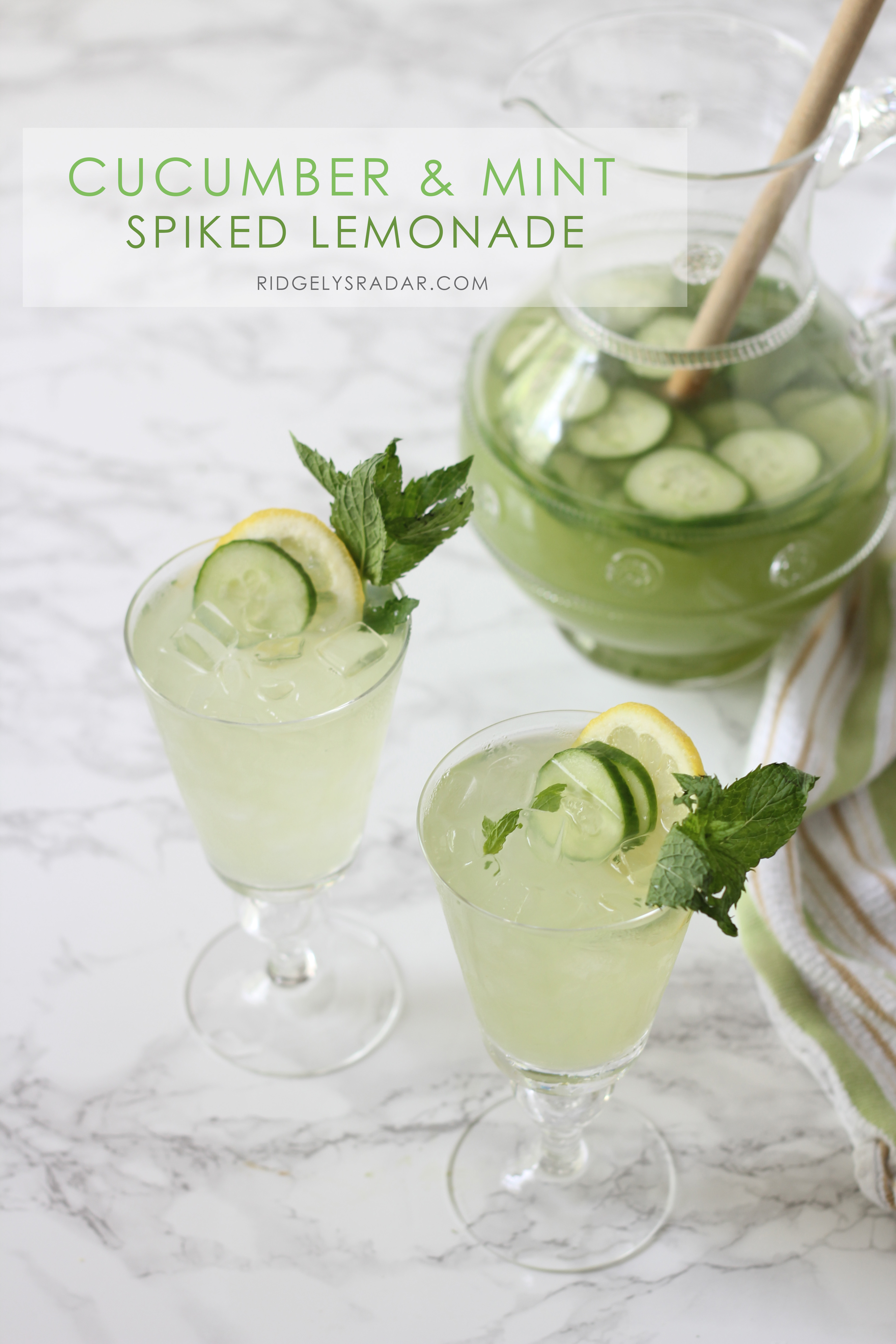 This cucumber mint spiked lemonade is refreshing, light and just the right cocktail for a hot night. Great for a party or just a few! You will love it!