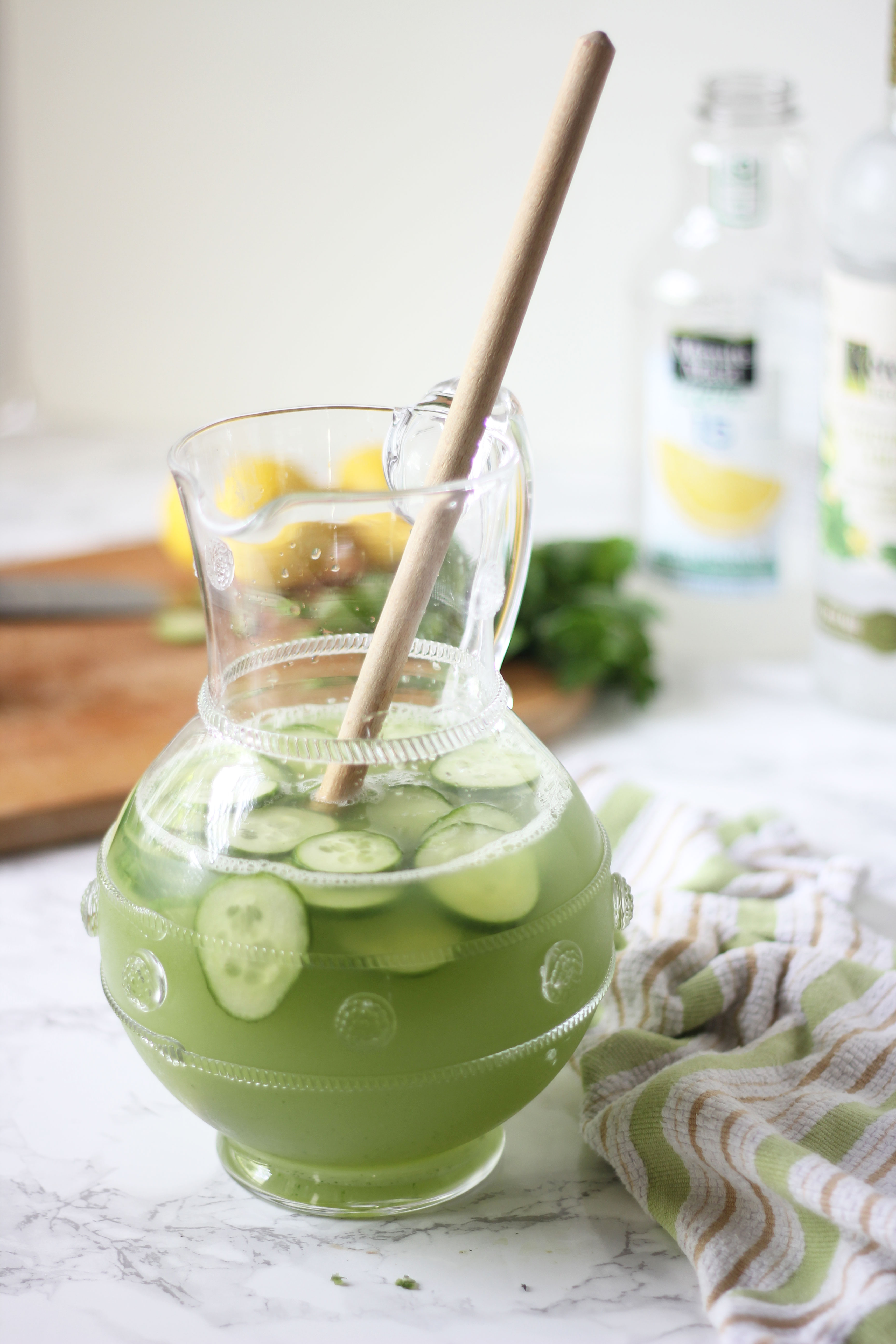 This cucumber mint spiked lemonade is refreshing, light and just the right cocktail for a hot night. Great for a party or just a few! You will love it!