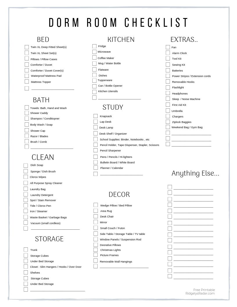 Getting your College Student ready for Dorm Life? Download the Free Dorm Room Essentials Checklist and have everything they need for a great school year!