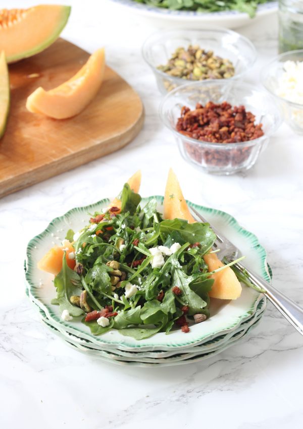 Melon and Crispy Prosciutto Arugula Salad