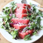 Hot days and Nights call for a Watermelon Salad! The cool, crisp watermelon is the perfect pairing with the salty cotija cheese and balsamic dressing.