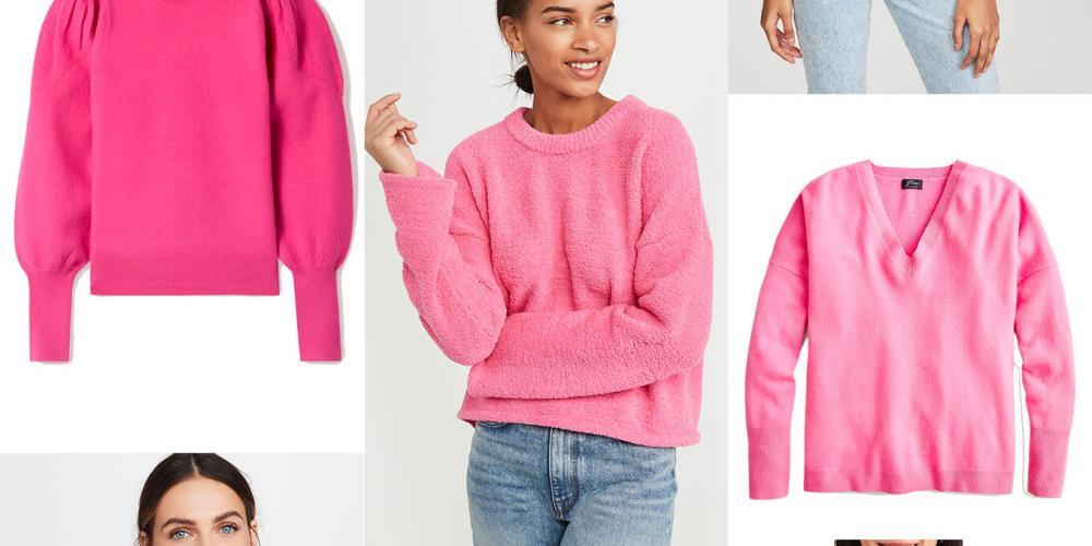 Brighten up your look with one of these 9 pink sweaters. From yummy oversized cashmere rib knots to feminine slim fitting light weight merino wool.