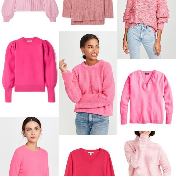 Brighten up your look with one of these 9 pink sweaters. From yummy oversized cashmere rib knots to feminine slim fitting light weight merino wool.