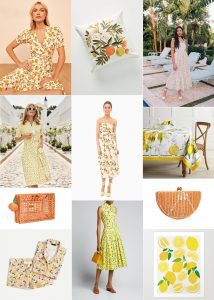 One of the happiest colors is yellow. Brighten your day with a lemon printed dress or festive lemon patterned tablecloth.