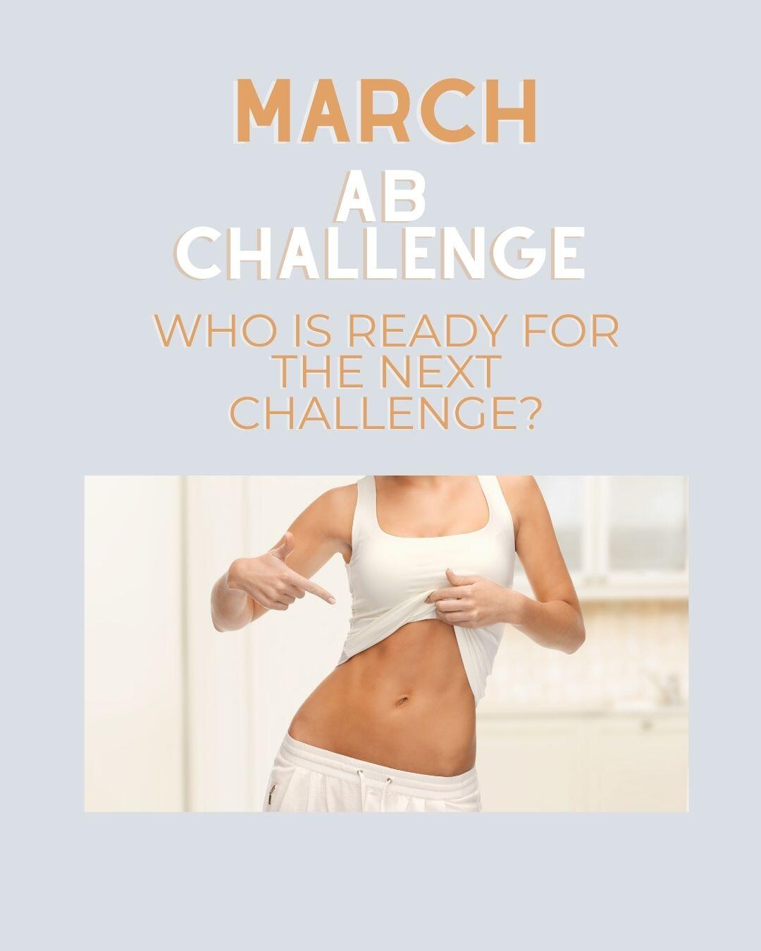 Join Us for the March 31 Day Ab Challenge. Five Exercise that increase reps over 31 days with a weekly schedule that is easy to follow.