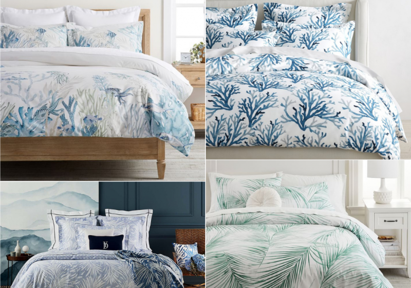 I moved to Florida and I am seriously considering tropical printed sheets and duvet covers! Here is a round up of some favorites!