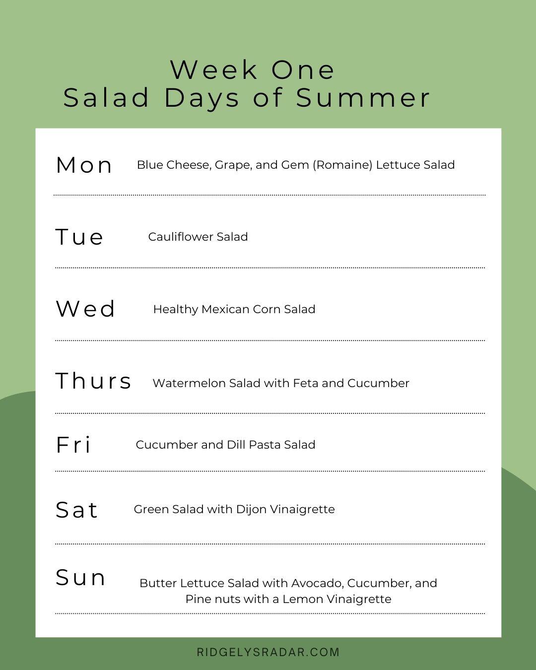 Join the Challenge! Week One of Salad Days of Summer Recipes is here! For the month of July we will be making eating and sharing salad recipes.