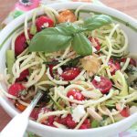 Need a salad idea? Make this fresh, crispy Zucchini Noodle salad with your favorite summer vegetables and lemon vinaigrette.