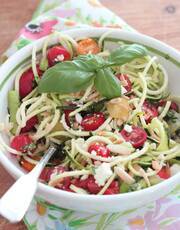 Need a salad idea? Make this fresh, crispy Zucchini Noodle salad with your favorite summer vegetables and lemon vinaigrette.
