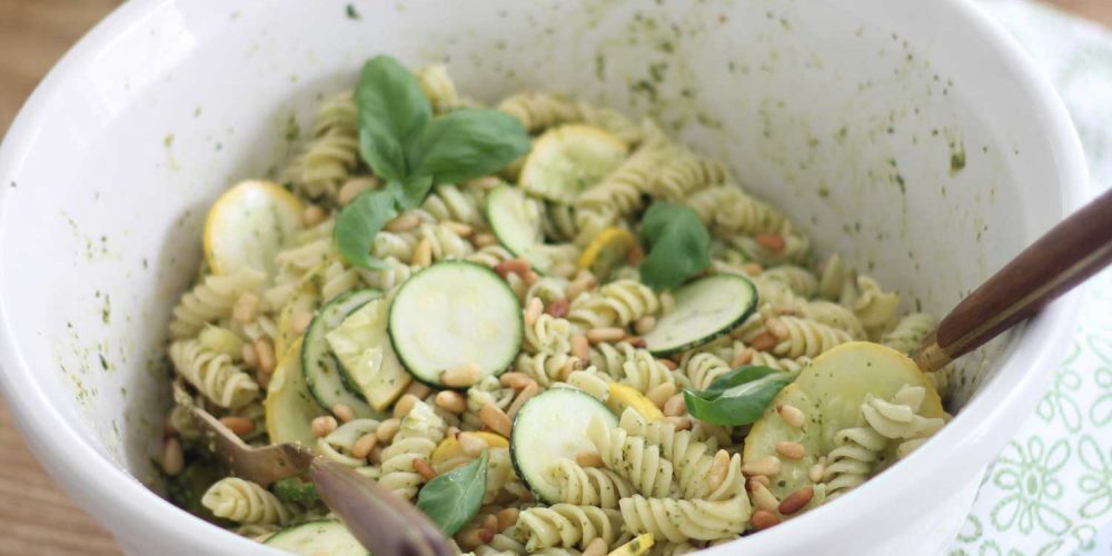 This Pesto Pasta Salad is delicious on its own or a great side for any meal. Light and tasty! Plus it is easy to make.. and eat!