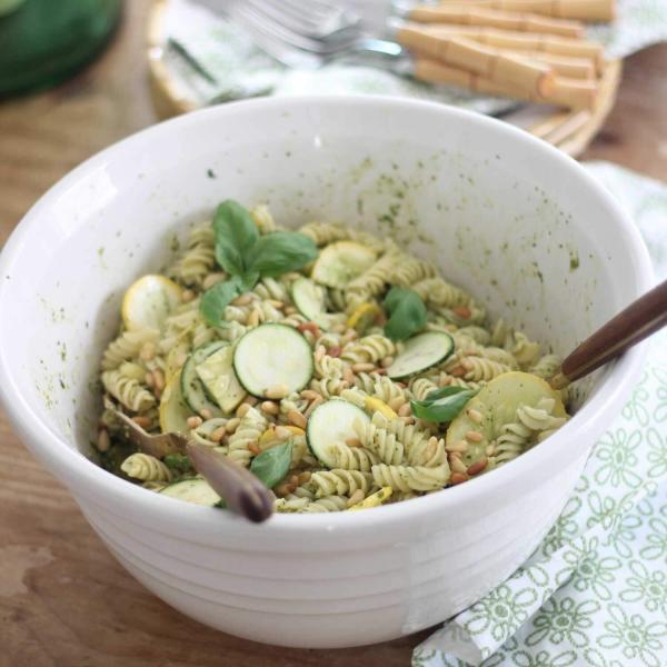 This Pesto Pasta Salad is delicious on its own or a great side for any meal. Light and tasty! Plus it is easy to make.. and eat!