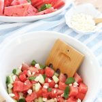 This watermelon salad with feta and cucumber is perfect for a HOT Summer day or night. Crispy, refreshing, sweet with a salty bite mixed in.