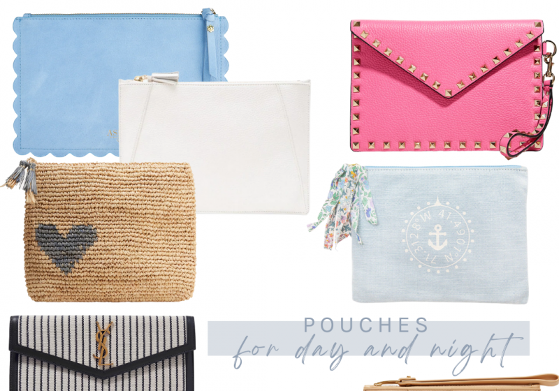 Pouches are the best way to get organized! Use them for makeup, on the go for snacks, travel documents and I love how they double as a clutch!