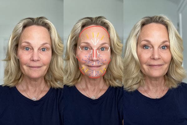 Before, during and after shots of Ridgley Brode's face showing Seint makeup transformation